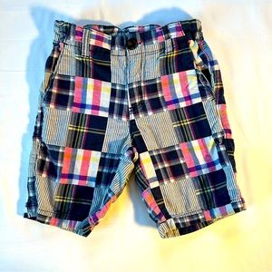 Boys Gymboree shorts, size 5, adjustable waist, patchwork blue, pink